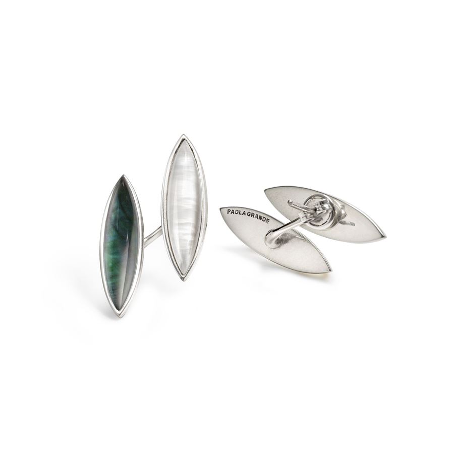 Orecchini piercing 2 navette AURUM | OR PRCNARG VERDE MOP BIA